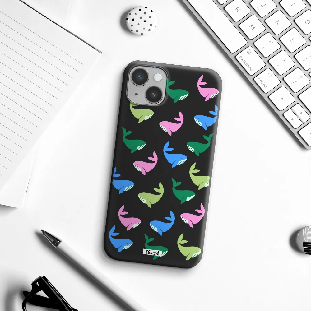 Colorful Whales Apple iPhone 14 plus Silicone black Case