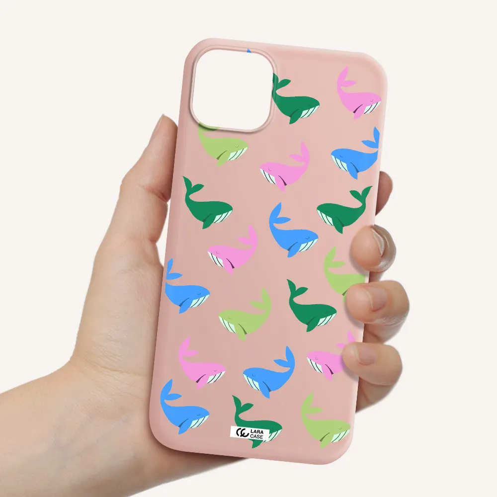 Colorful Whales Apple iPhone 14 plus Silicone pastel pink Case