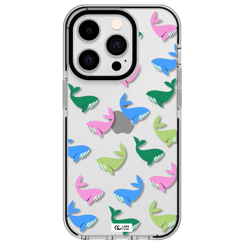 Colorful Whales Apple iPhone 14 pro impact black border Case