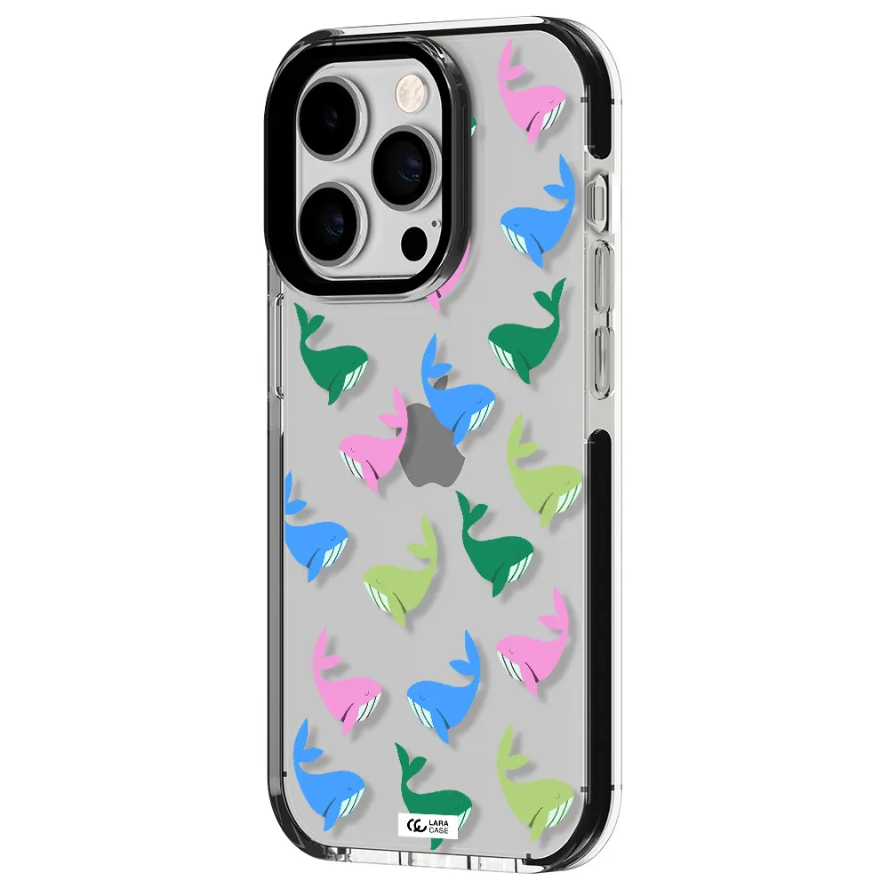 Colorful Whales Apple iPhone 14 pro impact black border Case