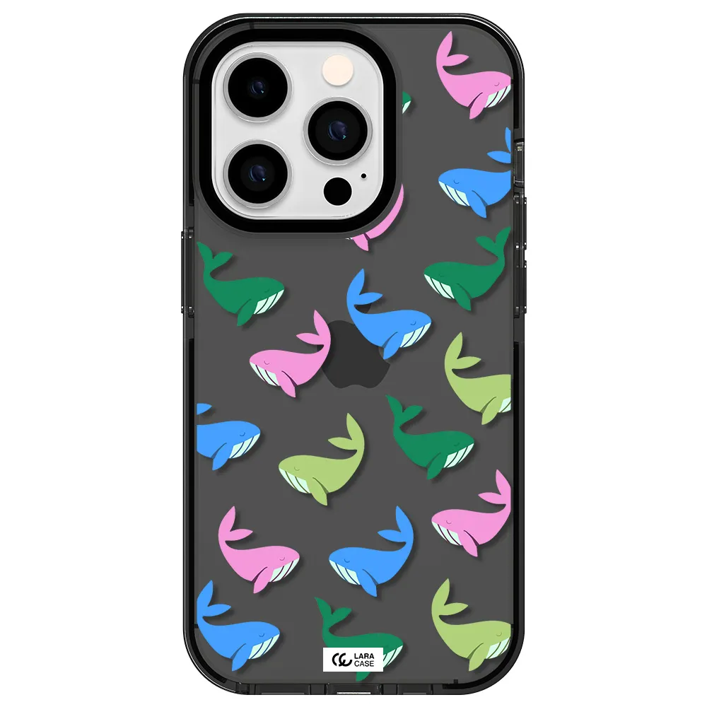 Colorful Whales Apple iPhone 14 pro impact Smoke Black Case