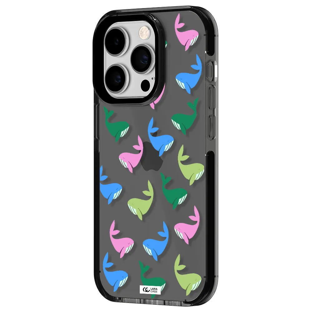 Colorful Whales Apple iPhone 14 pro impact Smoke Black Case