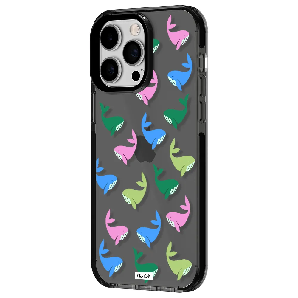Colorful Whales Apple iPhone 14 pro max impact Smoke Black Case