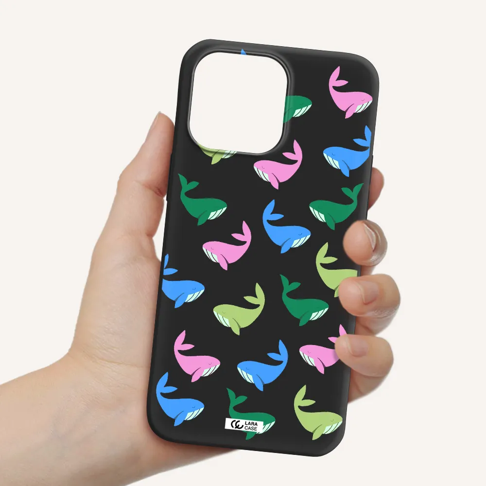 Colorful Whales Apple iPhone 14 pro max Silicone black Case
