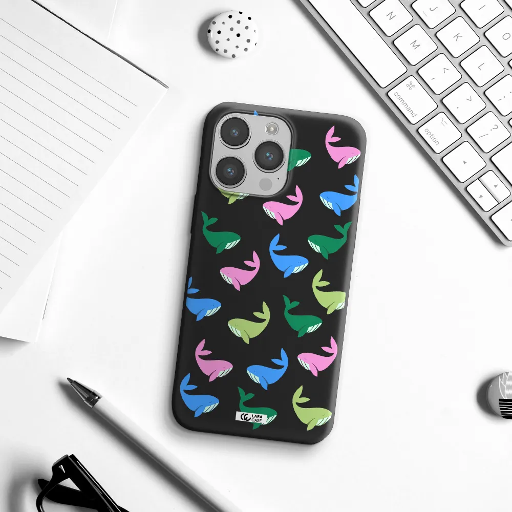 Colorful Whales Apple iPhone 14 pro Silicone black Case