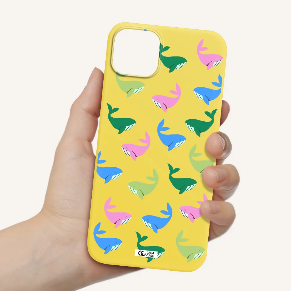 Colorful Whales Apple iPhone 14 Silicone canary yellow Case
