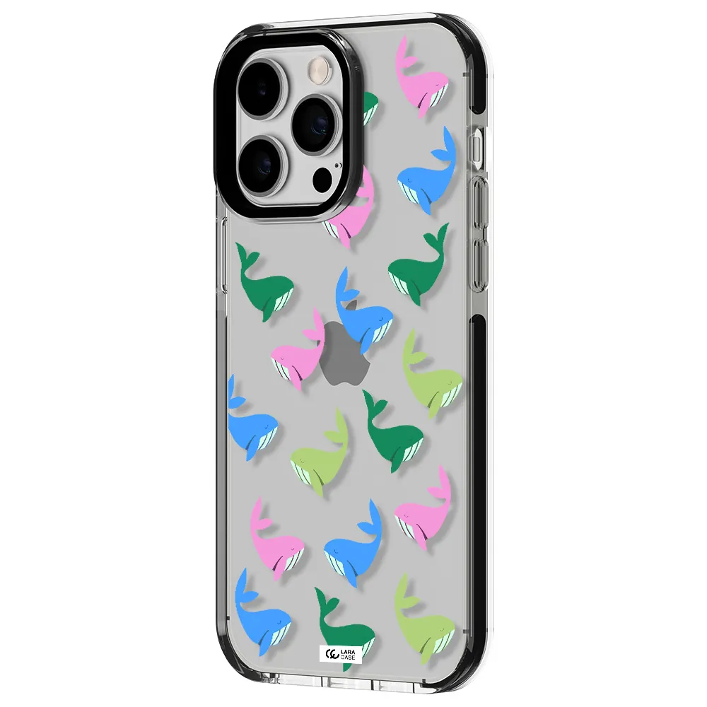 Colorful Whales Apple iPhone 15 Pro Max impact black border Case