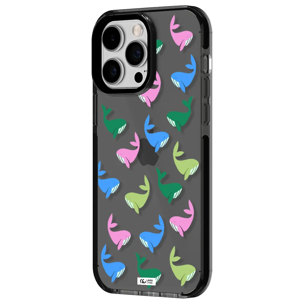 Colorful Whales Apple iPhone 15 Pro Max impact Smoke Black Case