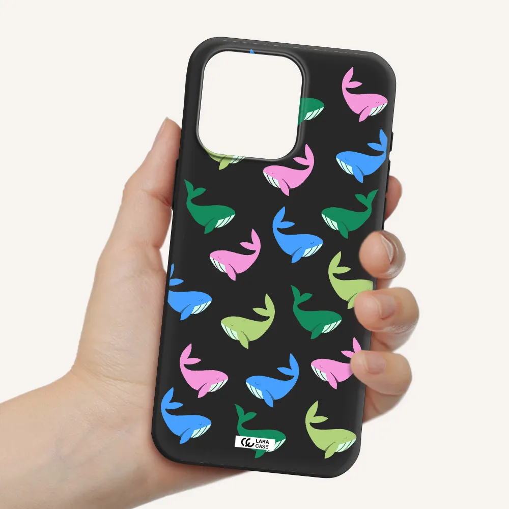 Colorful Whales Apple Iphone 15 Pro max Silicone black Case