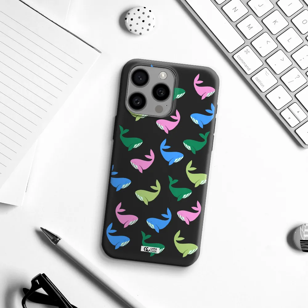 Colorful Whales Apple Iphone 15 Pro max Silicone black Case