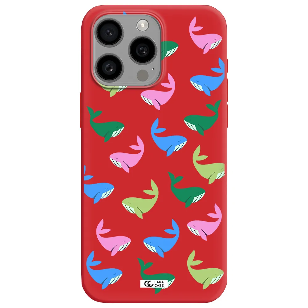 Colorful Whales Apple Iphone 15 Pro Max Silicone Imperial Red Case