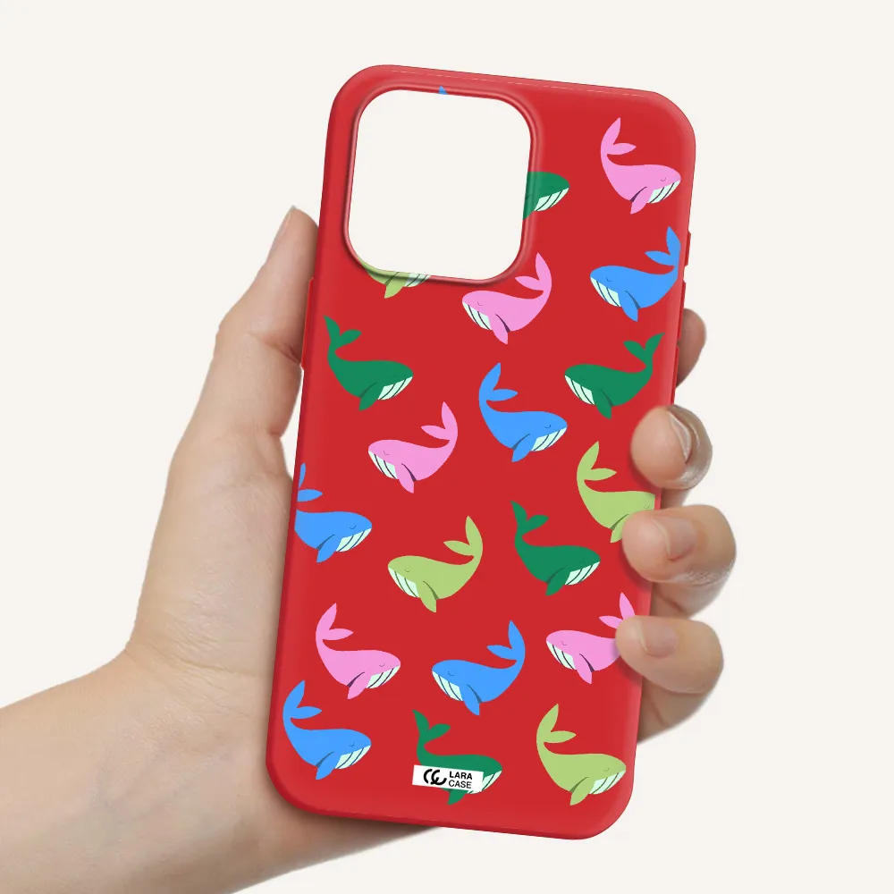 Colorful Whales Apple Iphone 15 Pro Max Silicone Imperial Red Case