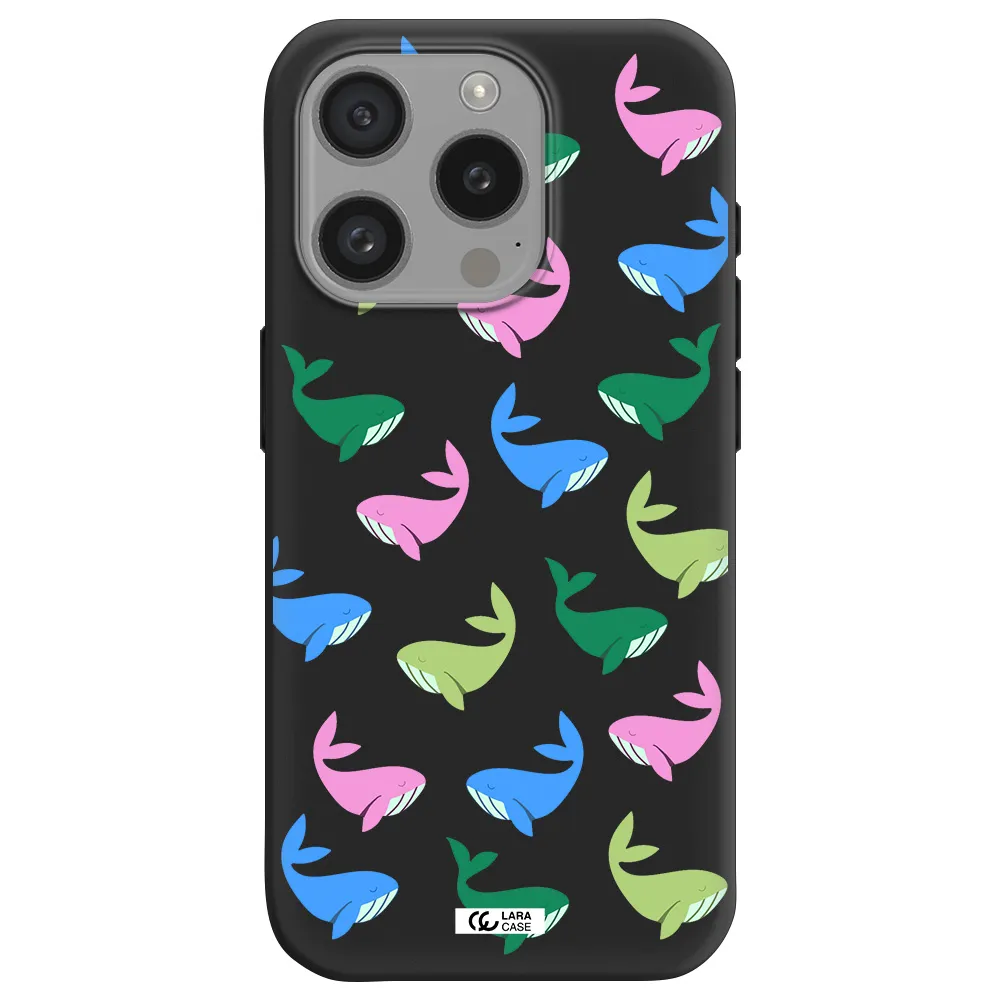 Colorful Whales Apple Iphone 15 Pro Silicone Black Case