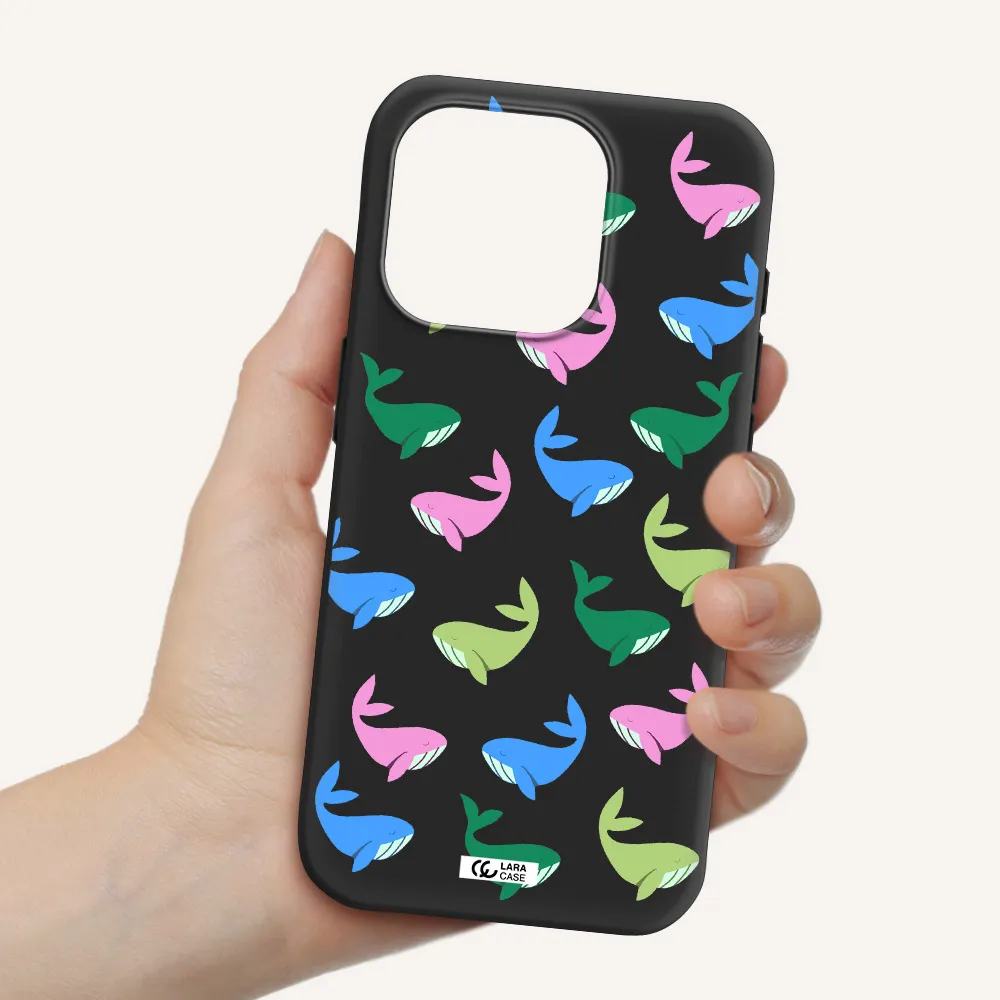 Colorful Whales Apple Iphone 15 Pro Silicone Black Case