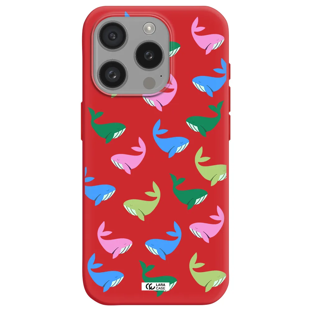 Colorful Whales Apple Iphone 15 Pro Silicone Imperial Red Case