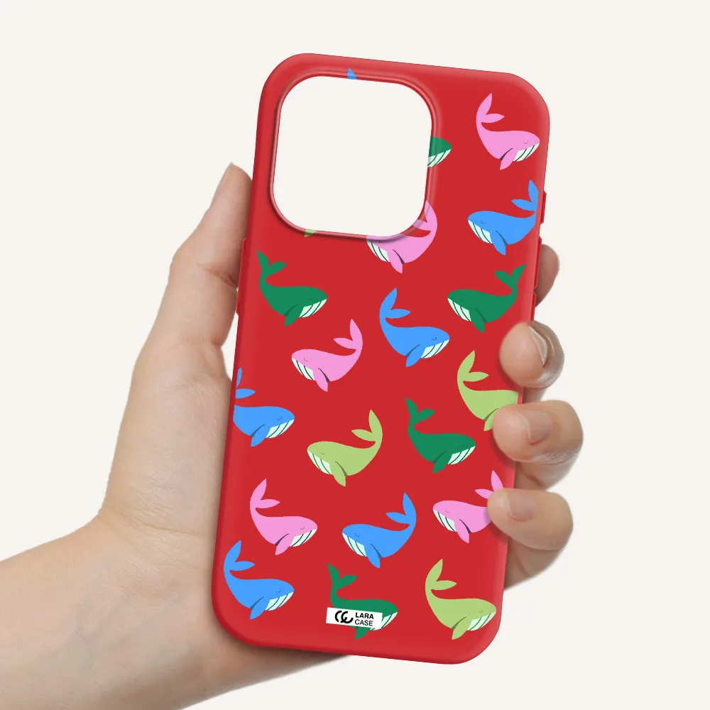 Colorful Whales Apple Iphone 15 Pro Silicone Imperial Red Case