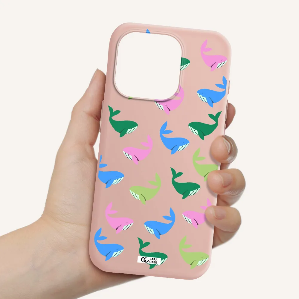 Colorful Whales Apple Iphone 15 Pro Silicone Pastel Pink Case