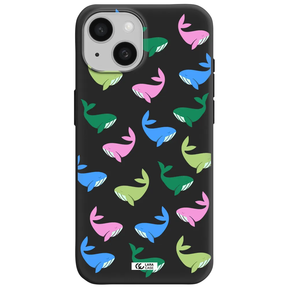 Colorful Whales Apple iPhone 15 Silicone black Case