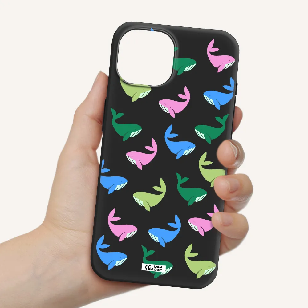 Colorful Whales Apple iPhone 15 Silicone black Case