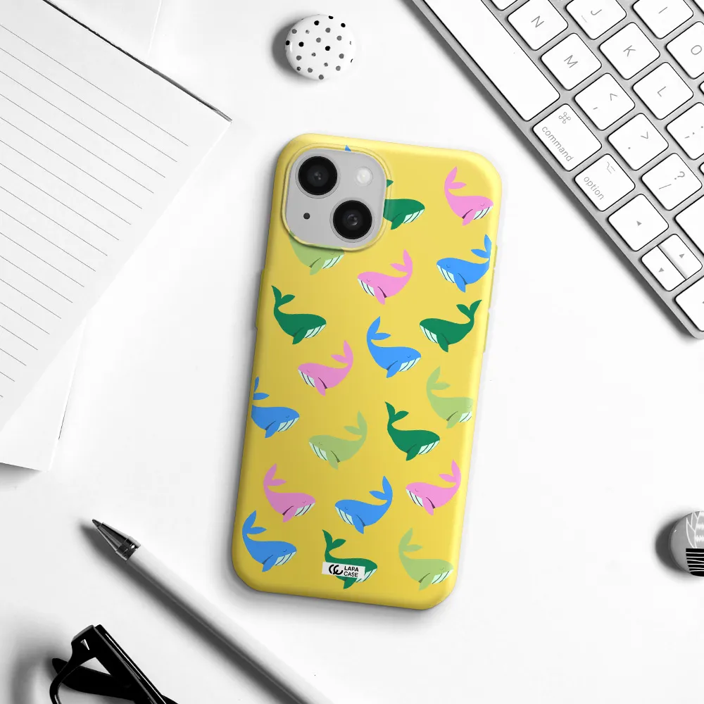 Colorful Whales Apple iPhone 15 Silicone canary yellow Case