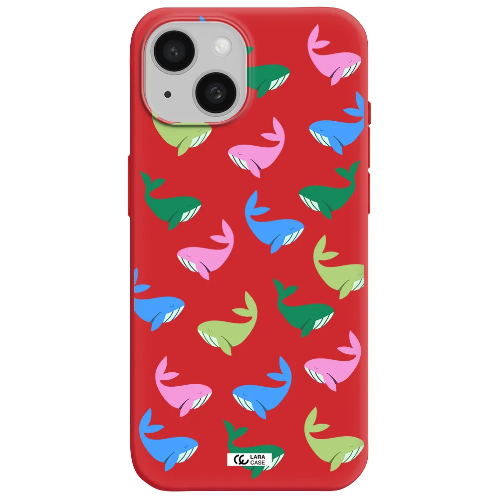 Colorful Whales Apple Iphone 15 Silicone Imperial Red Case