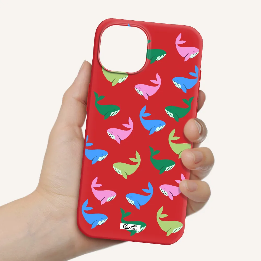 Colorful Whales Apple Iphone 15 Silicone Imperial Red Case