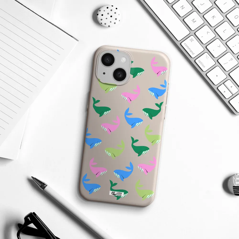 Colorful Whales Apple iPhone 15 Silicone Stone Case