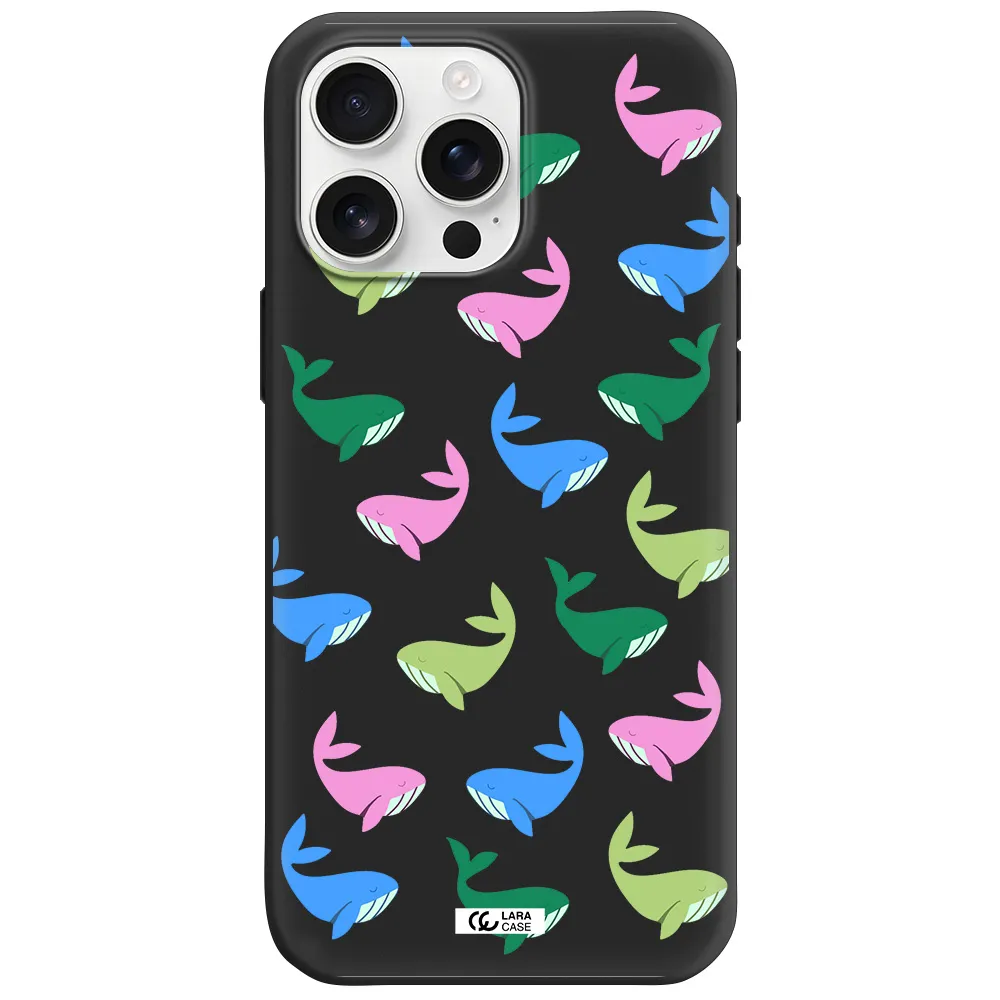 Colorful Whales Apple Iphone 16 Pro Max Silicone Black Case