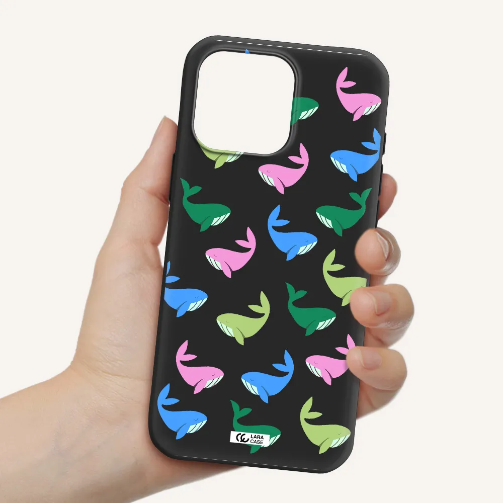 Colorful Whales Apple Iphone 16 Pro Max Silicone Black Case