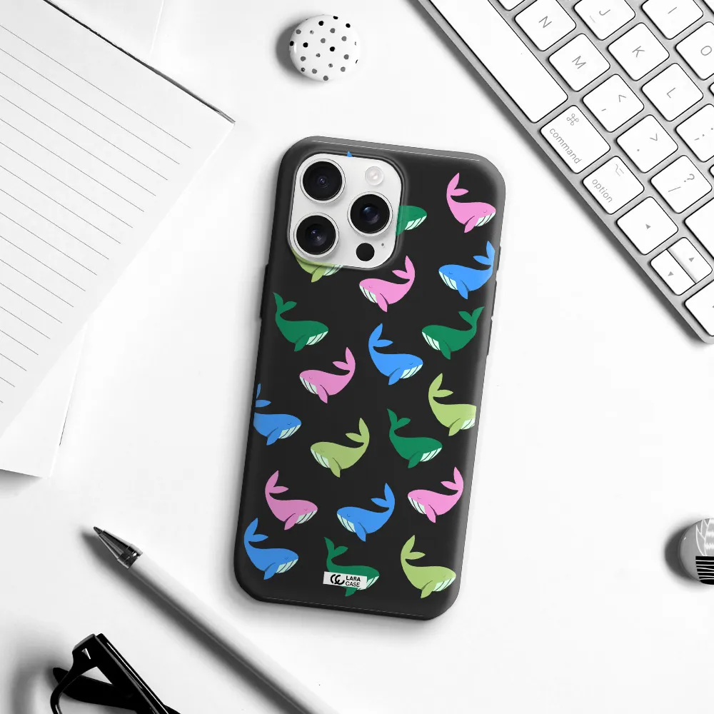 Colorful Whales Apple Iphone 16 Pro Max Silicone Black Case