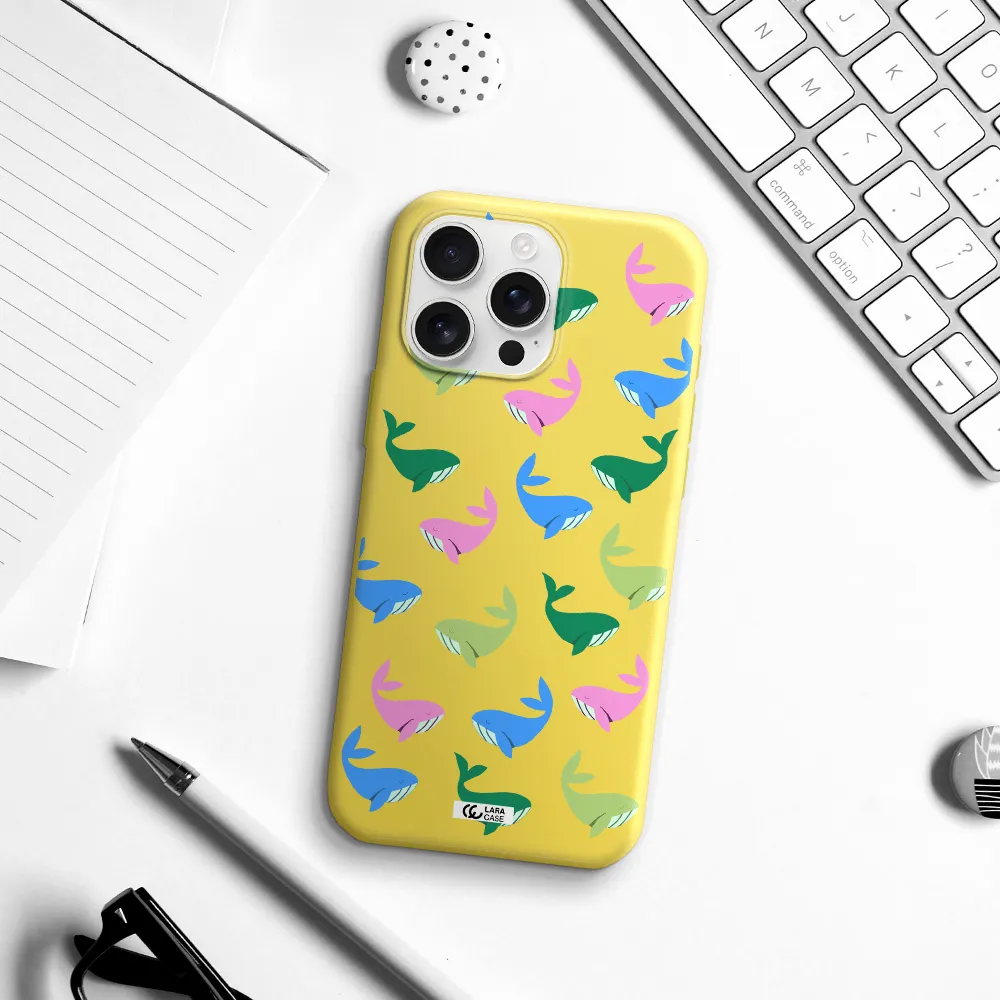 Colorful Whales Apple Iphone 16 Pro Max Silicone Canary Yellow Case