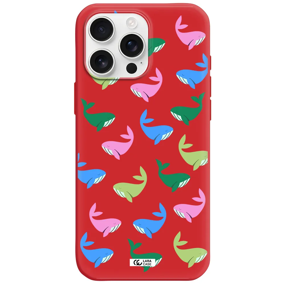 Colorful Whales Apple Iphone 16 Pro Max Silicone Imperial Red Case
