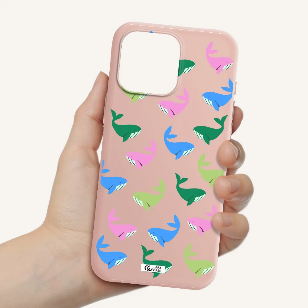 Colorful Whales Apple Iphone 16 Pro Max Silicone Pastel Pink Case