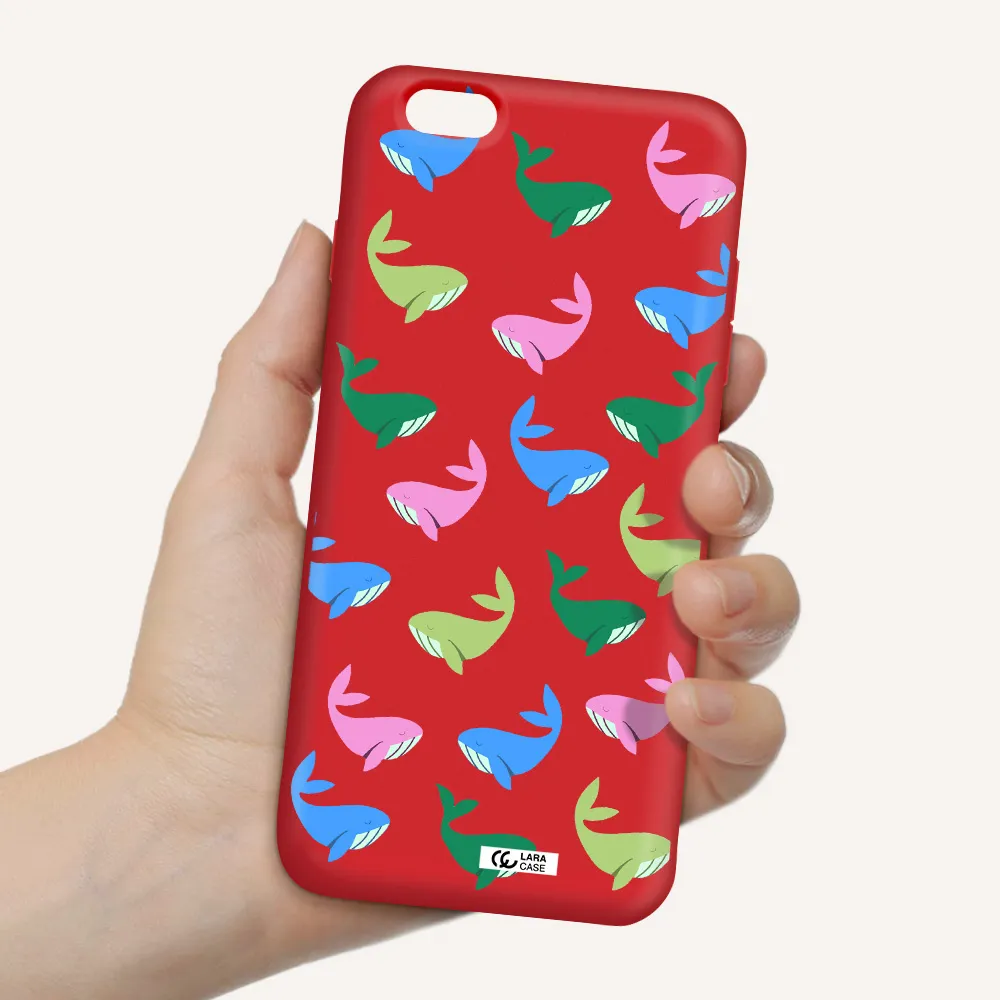 Colorful Whales Apple iPhone 6 s plus Silicone Imperial Red Case