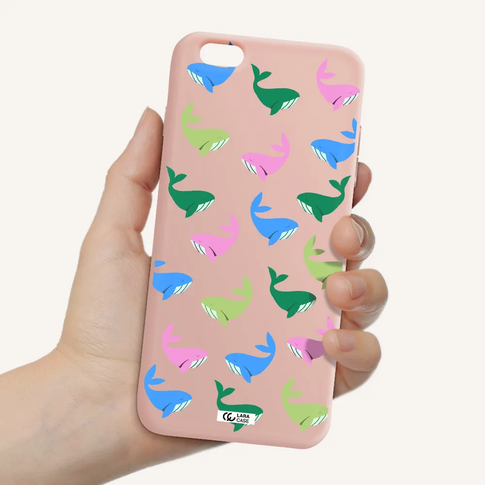 Colorful Whales Apple iPhone 6 s plus Silicone pastel pink Case