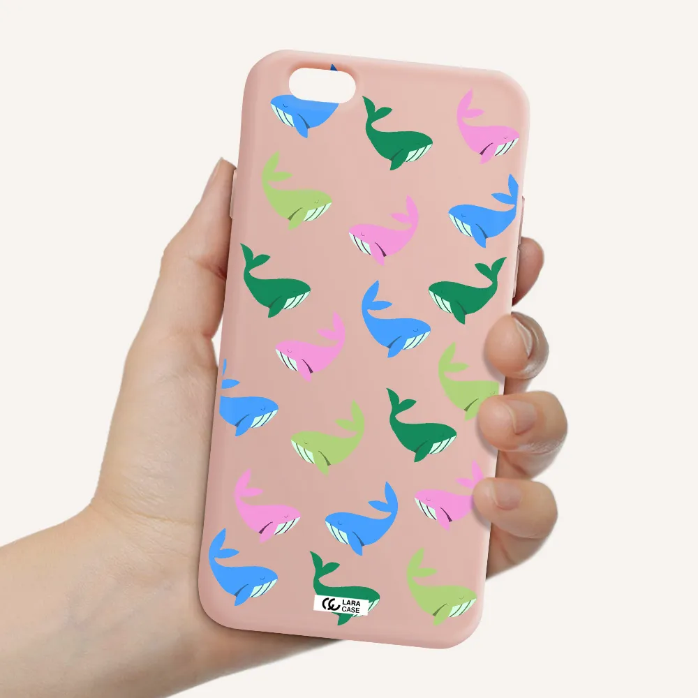 Colorful Whales Apple iPhone 6 Silicone pastel pink Case
