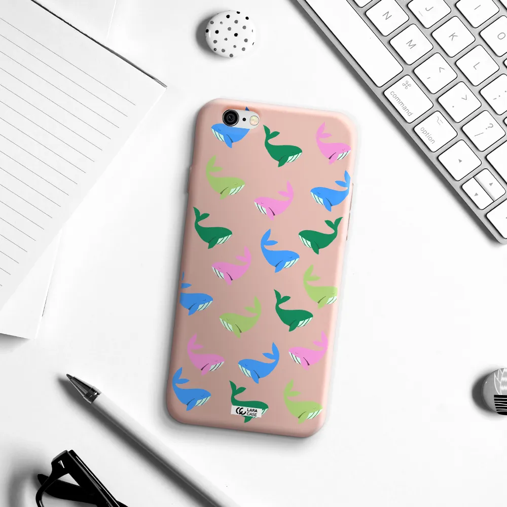 Colorful Whales Apple iPhone 6 Silicone pastel pink Case