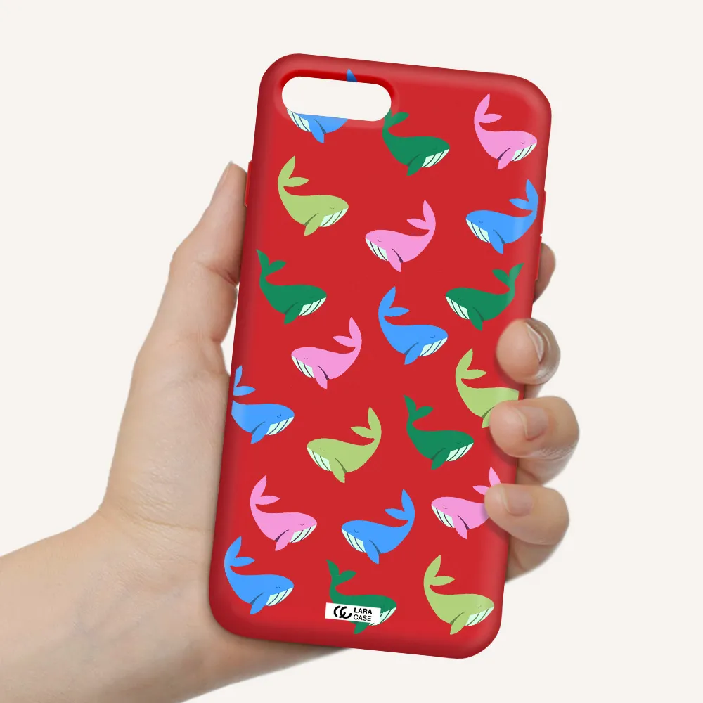 Colorful Whales Apple iPhone 7 plus Silicone Imperial Red Case