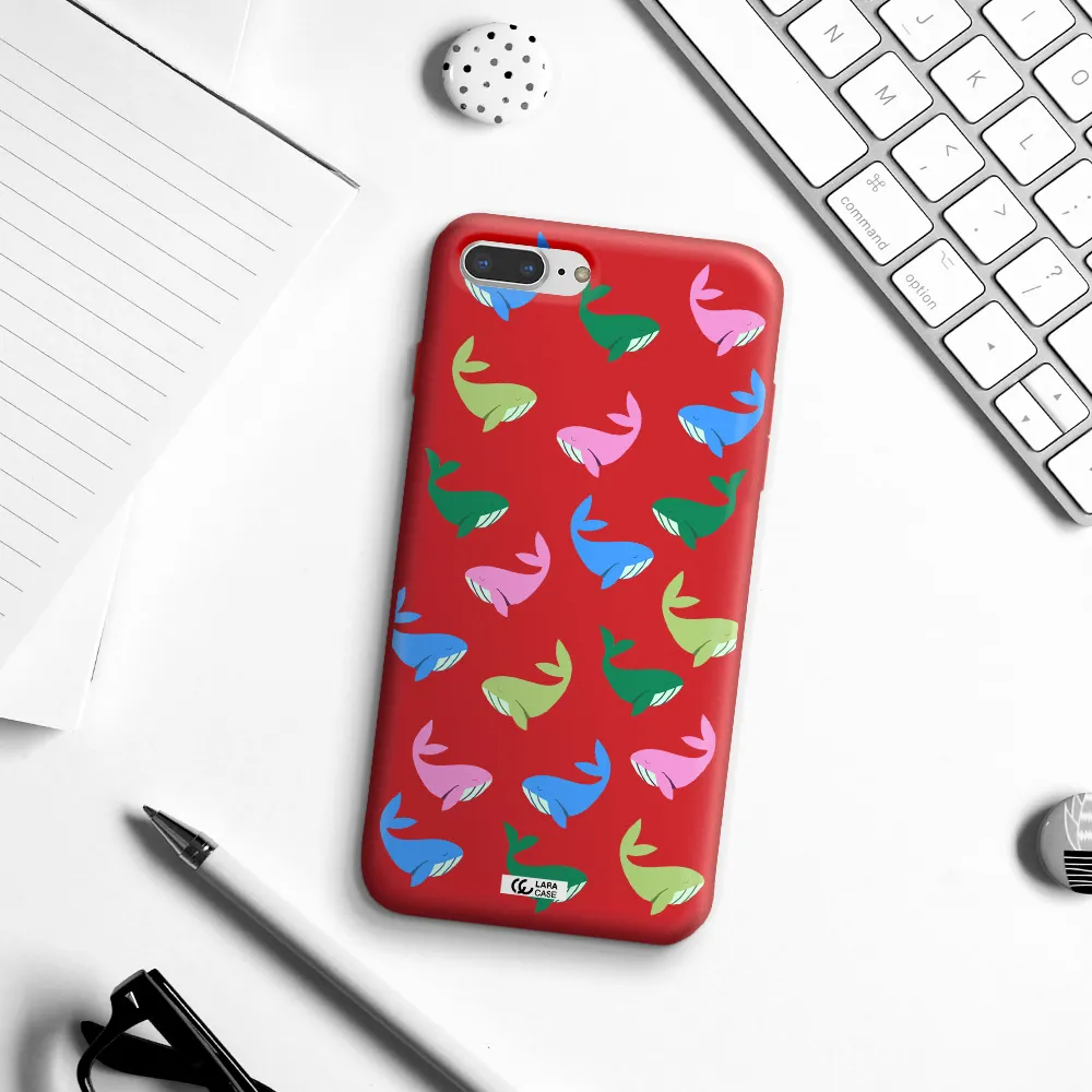 Colorful Whales Apple iPhone 7 plus Silicone Imperial Red Case