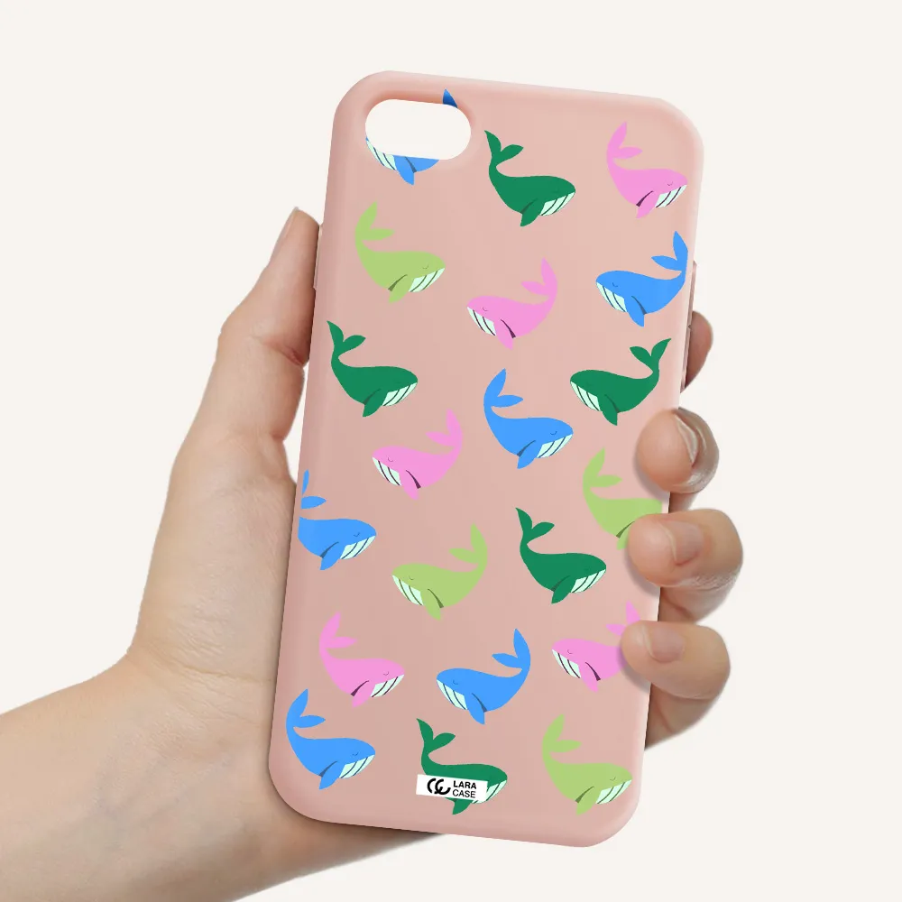 Colorful Whales Apple iPhone 7 Silicone pastel pink Case