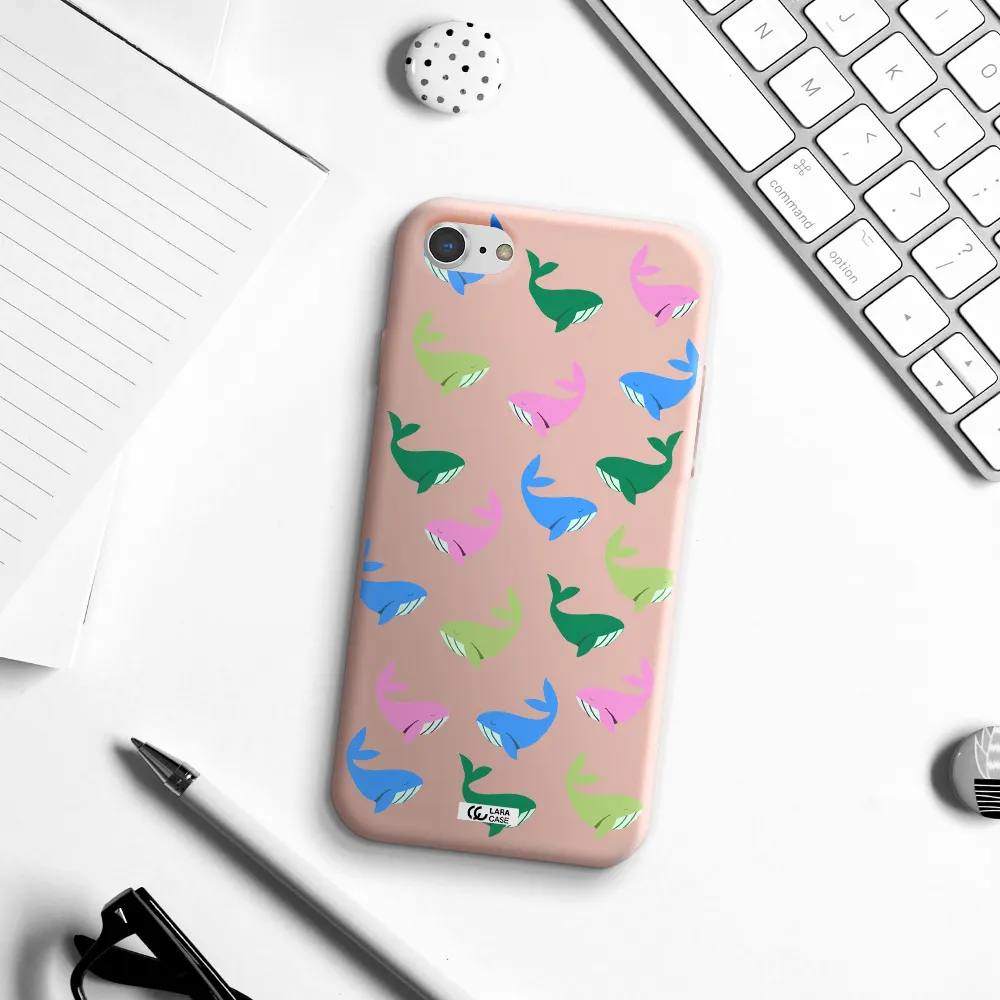 Colorful Whales Apple iPhone 7 Silicone pastel pink Case