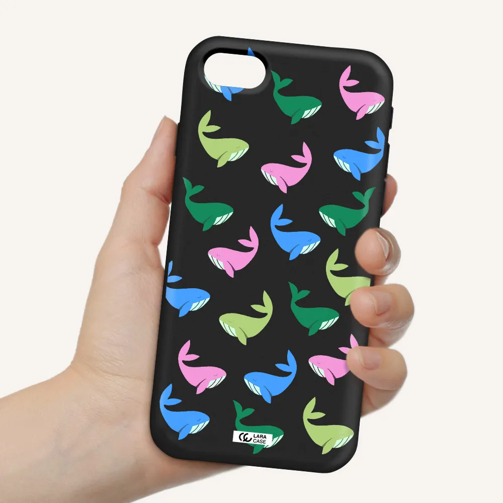Colorful Whales Apple iPhone se 2020 Silicone black Case