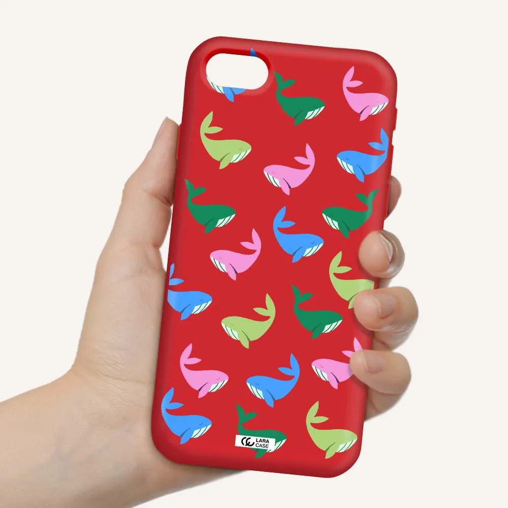 Colorful Whales Apple iPhone se 2020 Silicone Imperial Red Case
