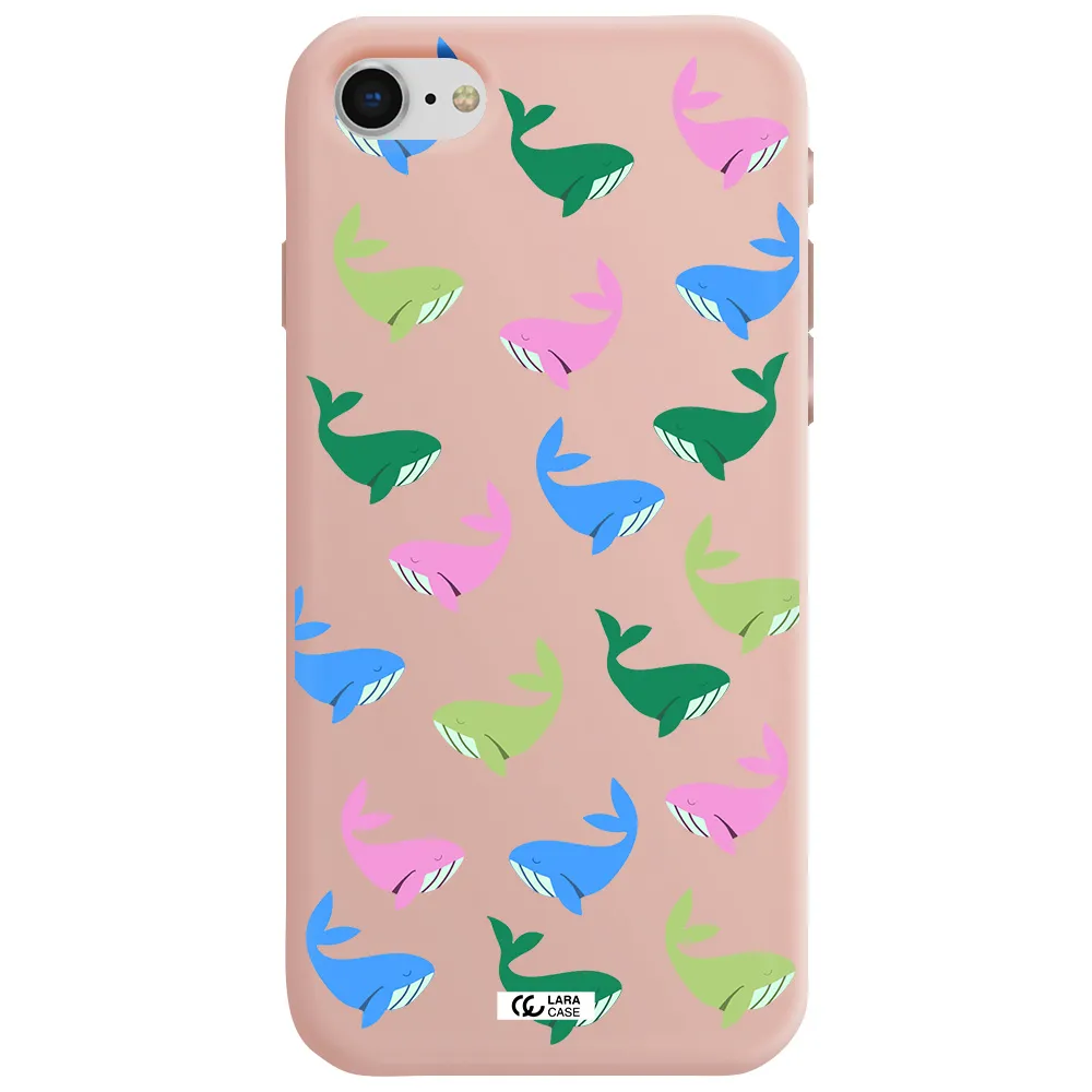 Colorful Whales Apple iPhone se 2020 Silicone pastel pink Case