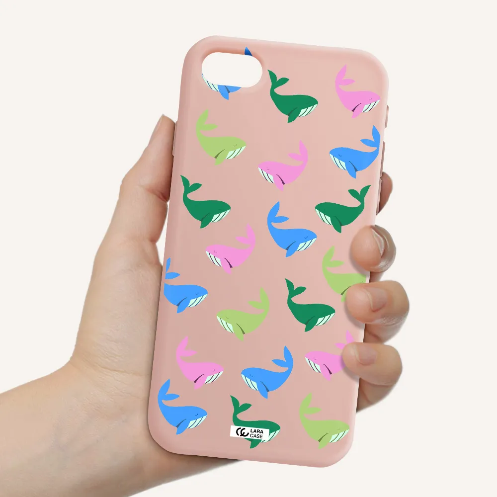 Colorful Whales Apple iPhone se 2020 Silicone pastel pink Case