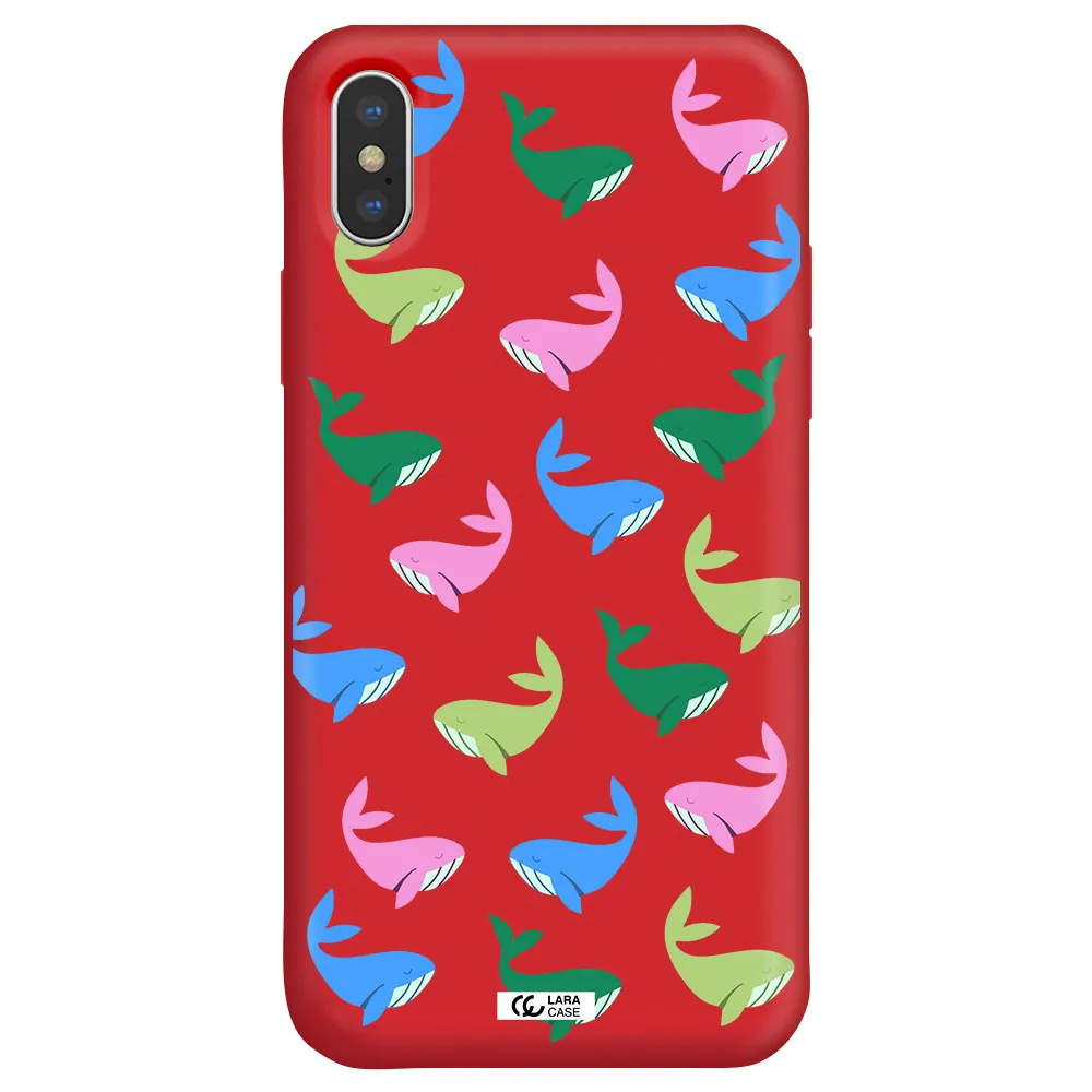 Colorful Whales Apple iPhone X Silicone Imperial Red Case