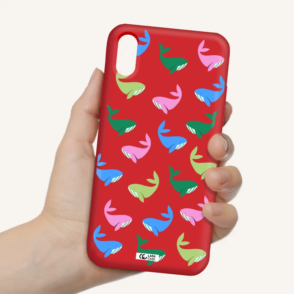 Colorful Whales Apple iPhone X Silicone Imperial Red Case