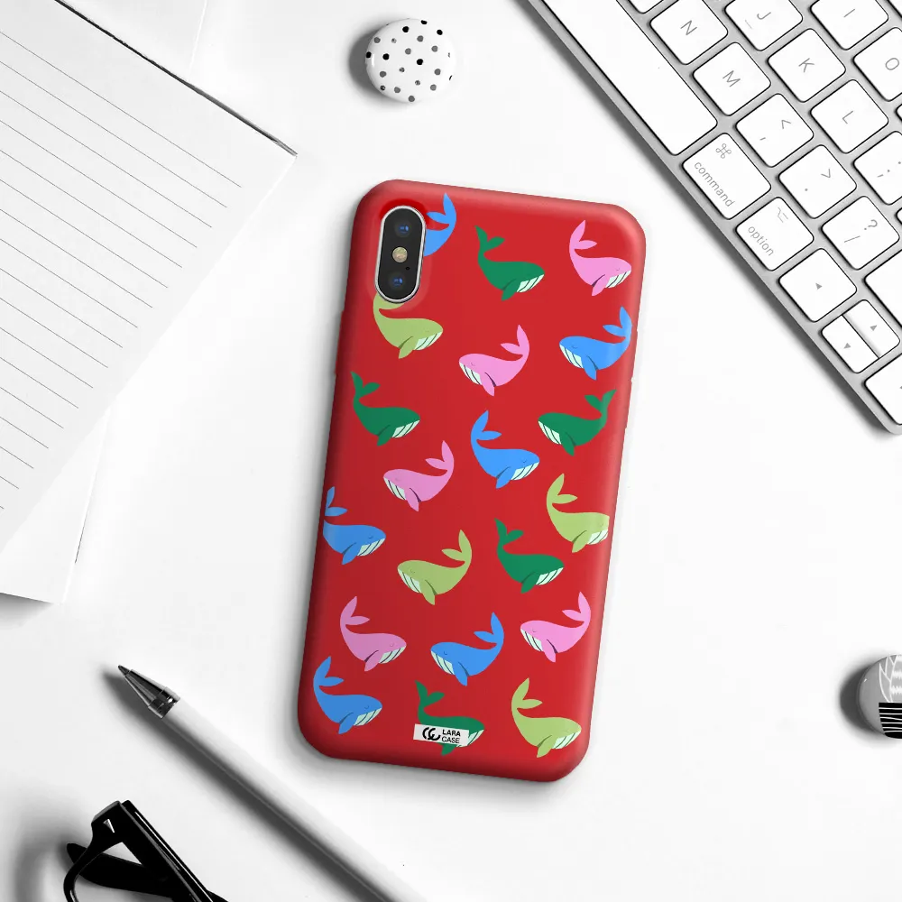 Colorful Whales Apple iPhone X Silicone Imperial Red Case
