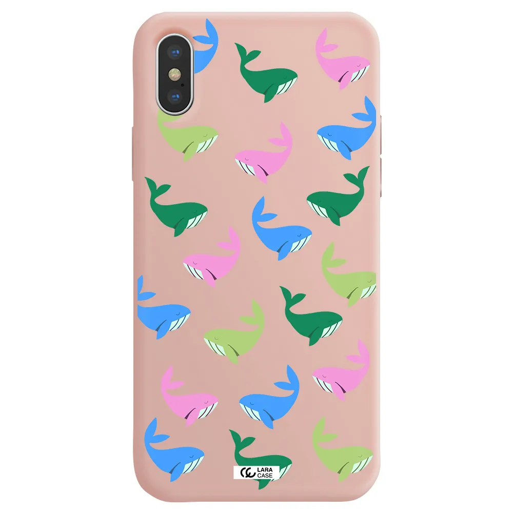 Colorful Whales Apple iPhone X Silicone pastel pink Case