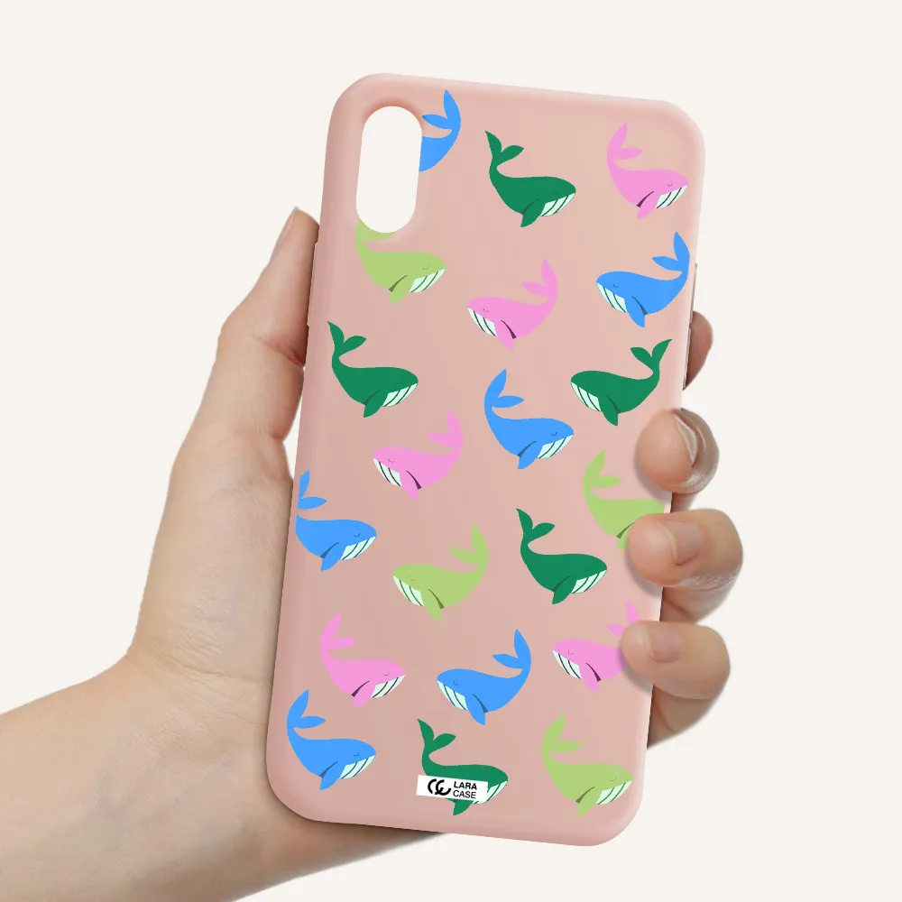 Colorful Whales Apple iPhone X Silicone pastel pink Case